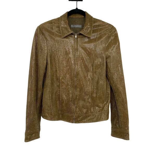 Vintage 90s Alberta Ferretti Jacket Lambskin Metallic Silver Womens Size 8 - Picture 2 of 10
